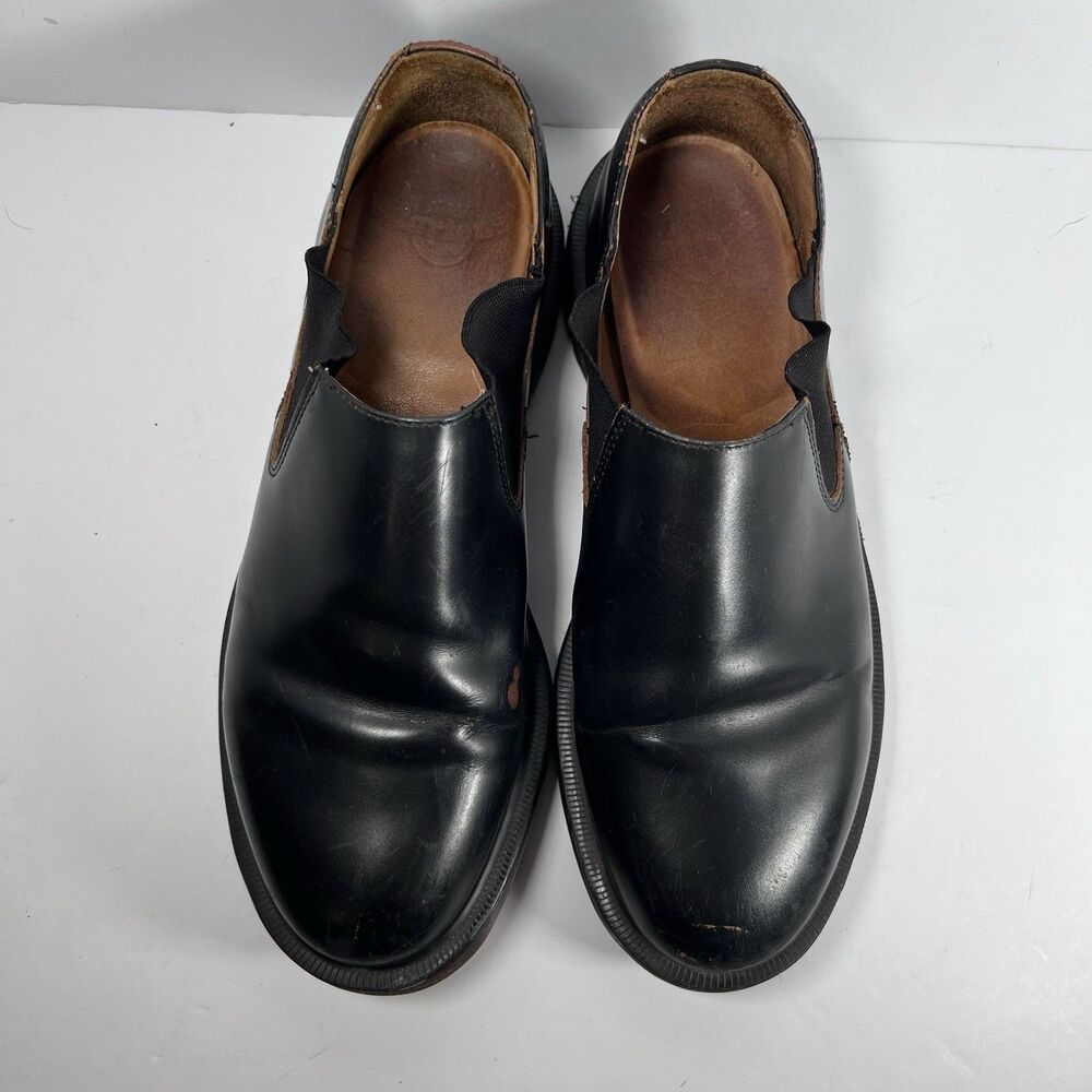 Dr Doc Marten Louis Smooth Black Low Slip On Shoes Cunky Men's Size 7 Women's 8 - Picture 6 of 8